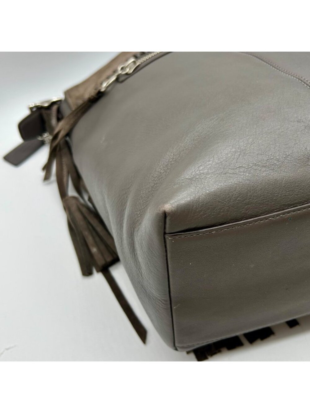 Coach Grey Leather And Suede Fringe Shoulder Bag - Picture 7 of 12